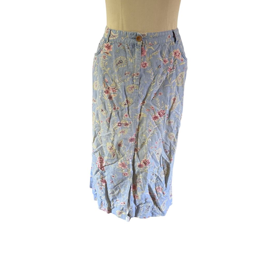 Blue Floral Midi Maxi Skirt Paisley Linen Plus Size 16W Cottagecore